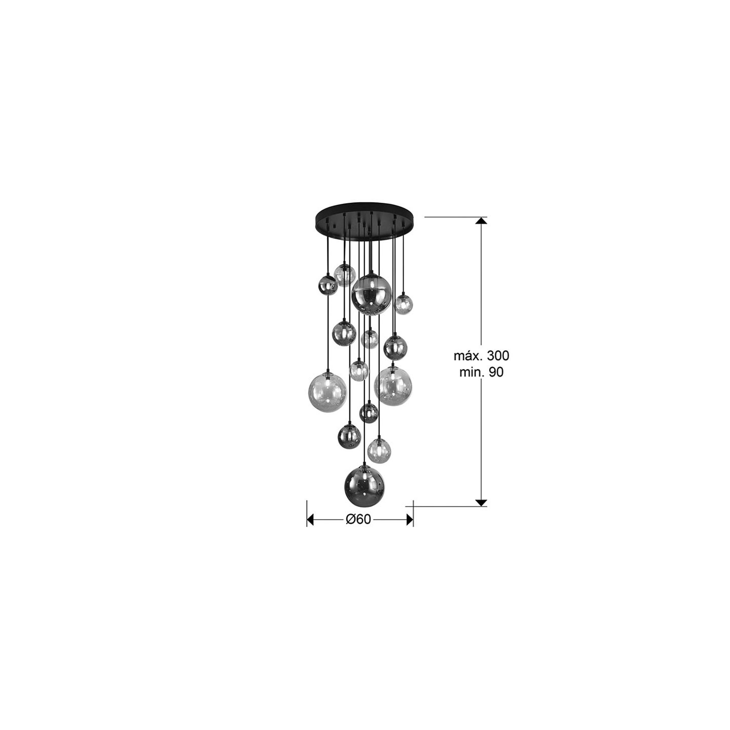 Suspension cascade 14 lampes DARK noir et laiton Schuller