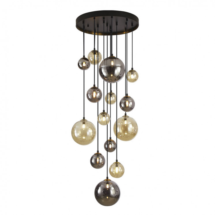 Suspension cascade 14 lampes DARK noir et laiton Schuller