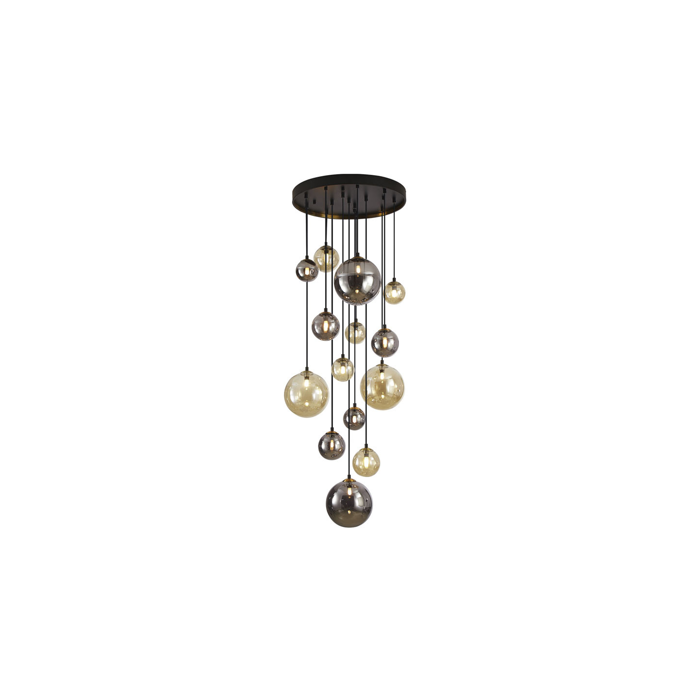 Suspension cascade 14 lampes DARK noir et laiton Schuller