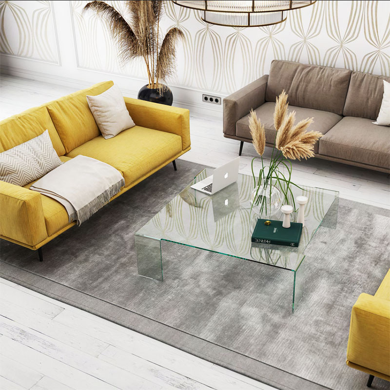 Table basse carré en verre ASTORIA 110, clair ou cristal Akante