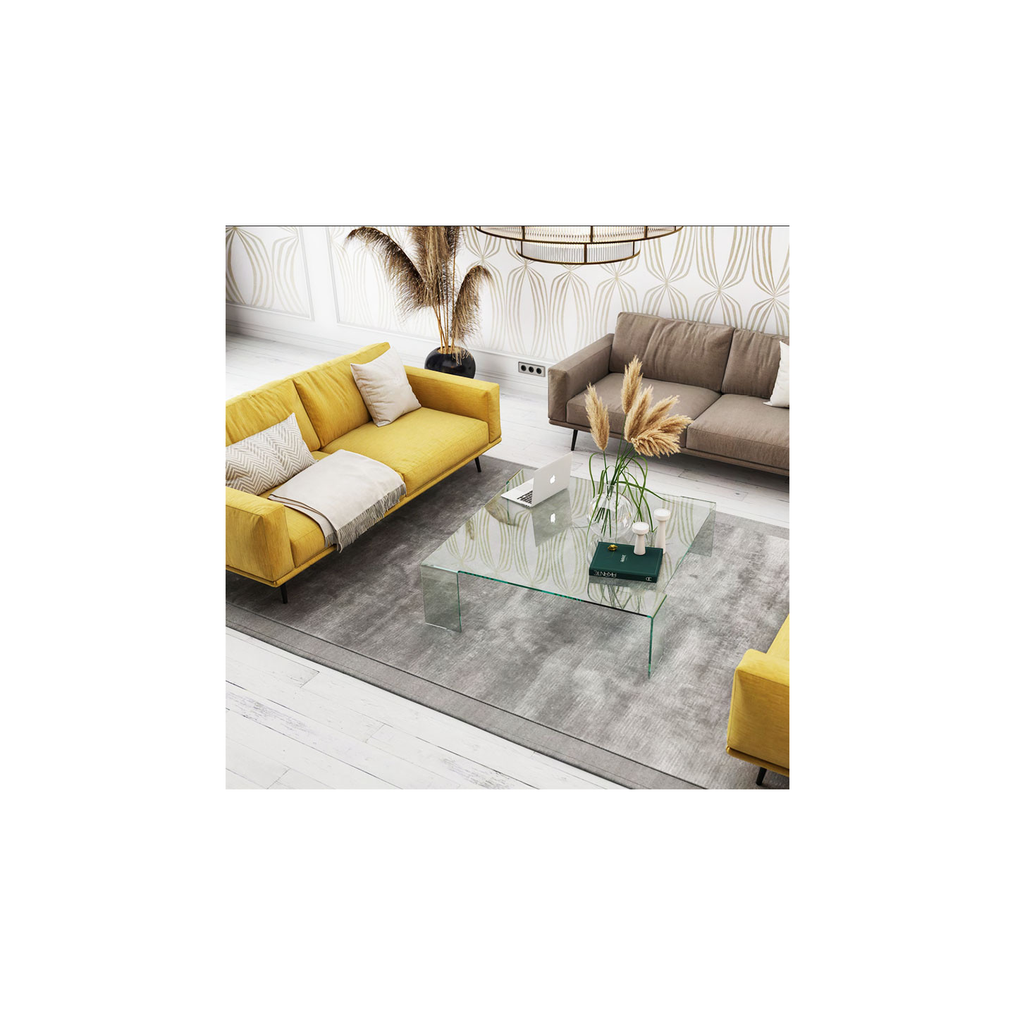 Table basse carré en verre ASTORIA 110, clair ou cristal Akante