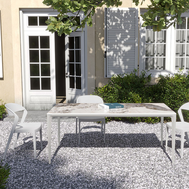 Table aluminium extérieur MALLORCA 200 x 100 cm, 5 finitions de plateaux Akante