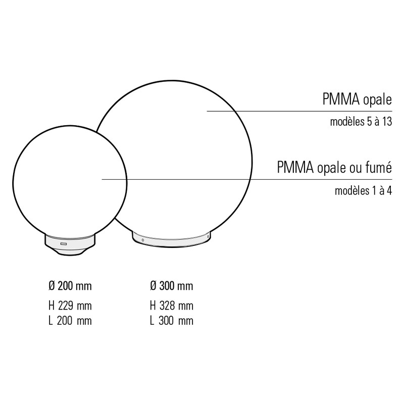 Diffuseur MOON ou BOREAL opale ou fumé, diamètre 20 et 30 cm Roger Pradier