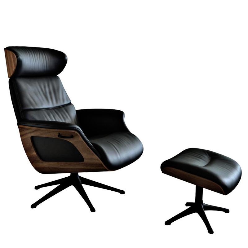 Fauteuil relax design CLEMENT cuir Dakota et noyer, avec ou sans repose-pieds Flexlux