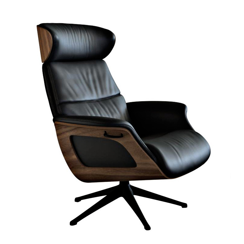 Fauteuil relax design CLEMENT cuir Dakota et noyer, avec ou sans repose-pieds Flexlux