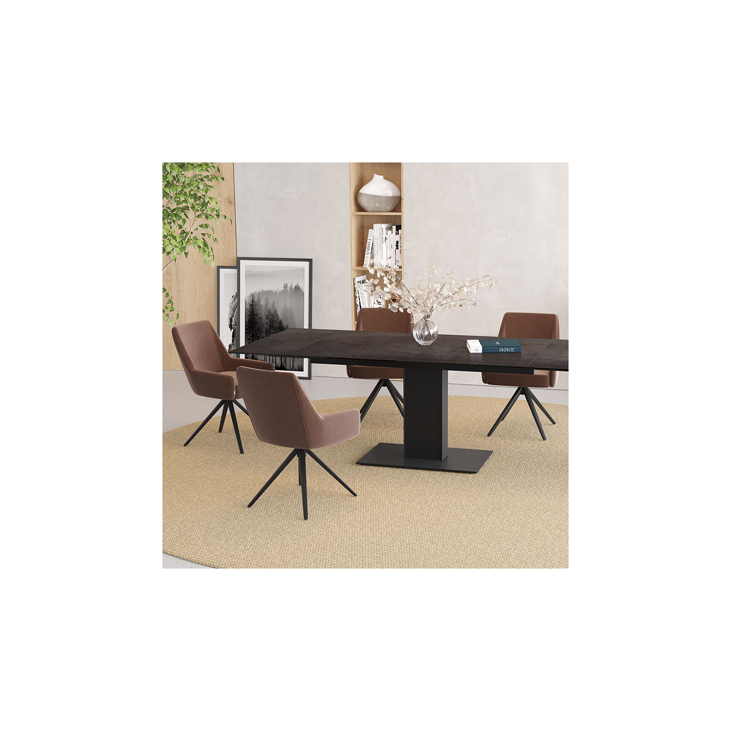 Table extensible rallonges intégrées CONNEXION, 6 finitions Akante