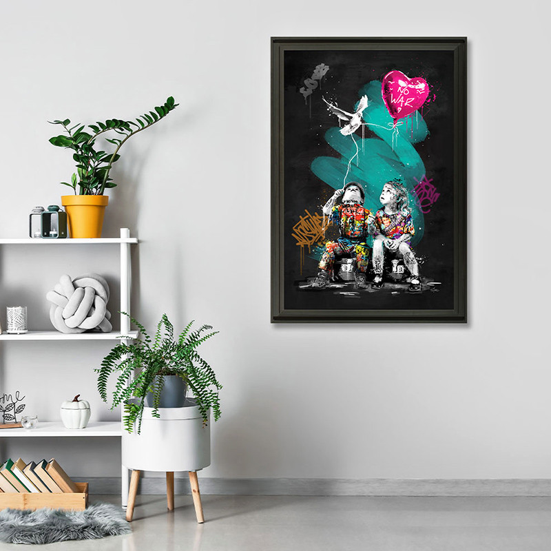 Peinture romaric LE GARCON, LA FILLE ET LA COLOMBE, 3 dimensions Cadraven
