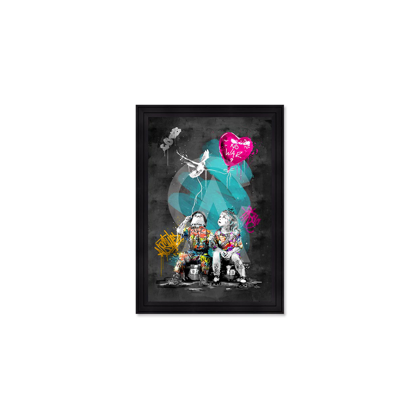 Peinture romaric LE GARCON, LA FILLE ET LA COLOMBE, 3 dimensions Cadraven