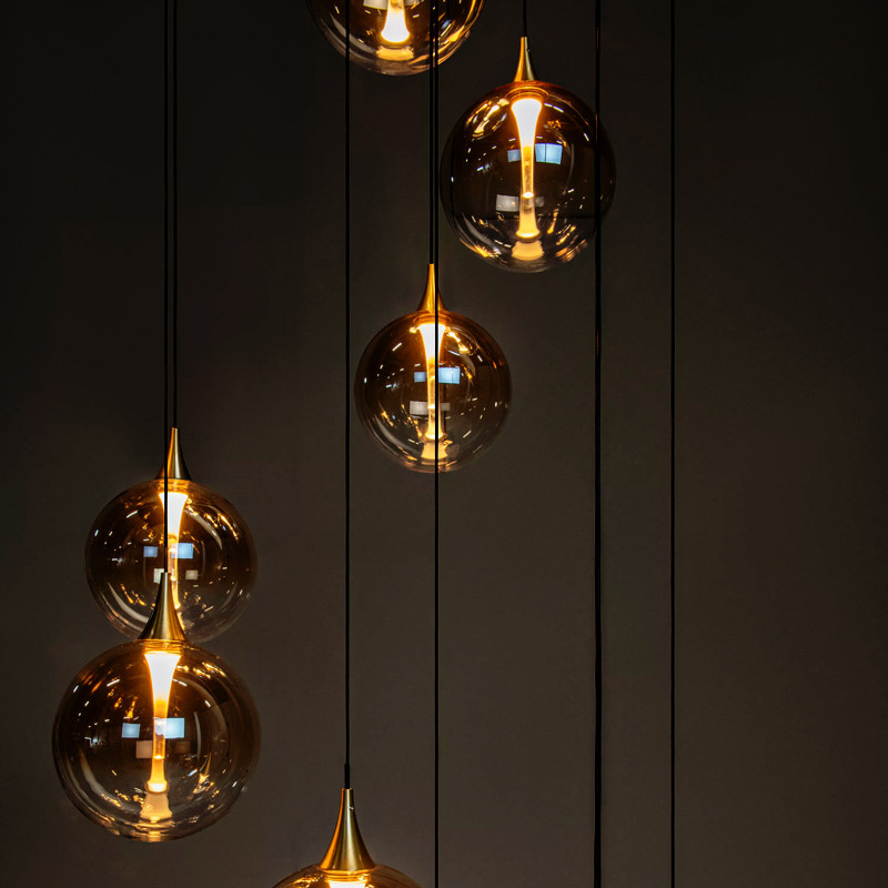 Suspension pour escalier GISELA AMBRE, 12 lampes Lucide