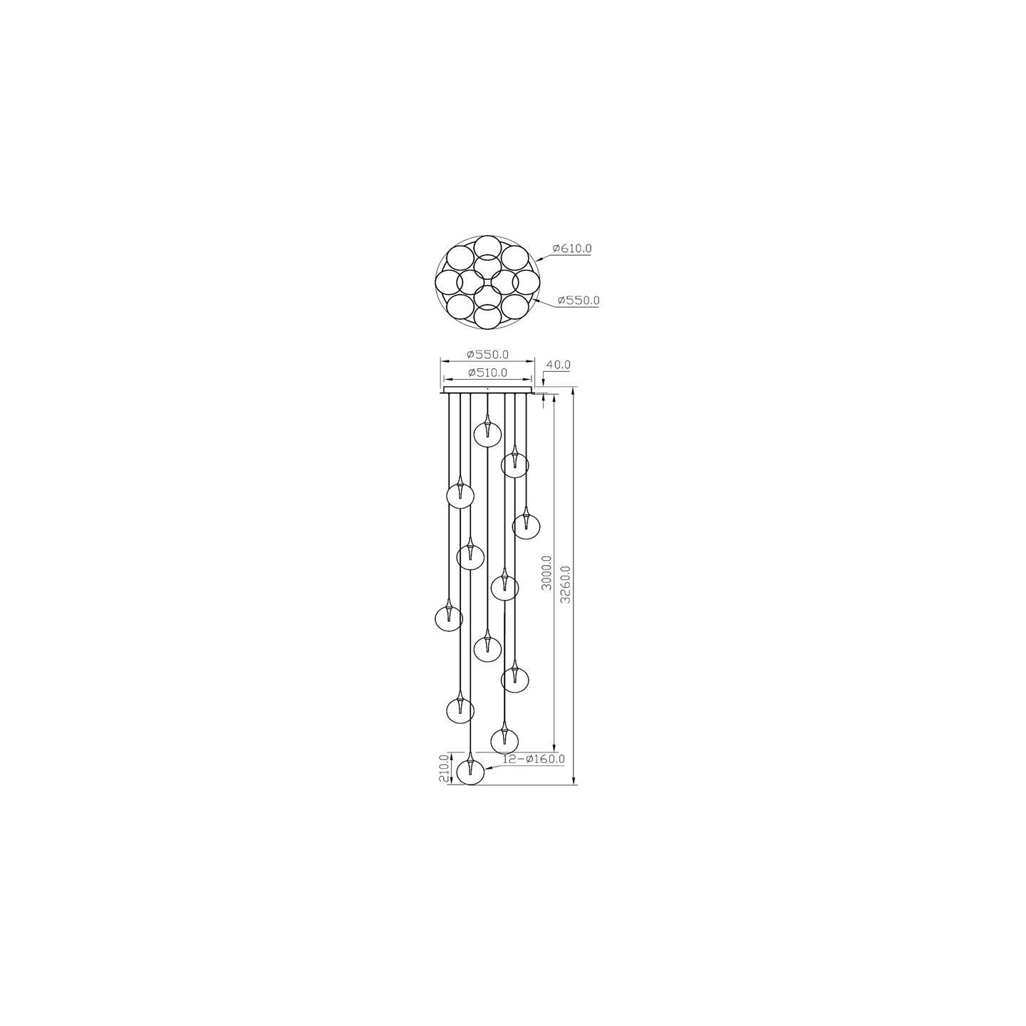 Suspension pour escalier GISELA AMBRE, 12 lampes Lucide