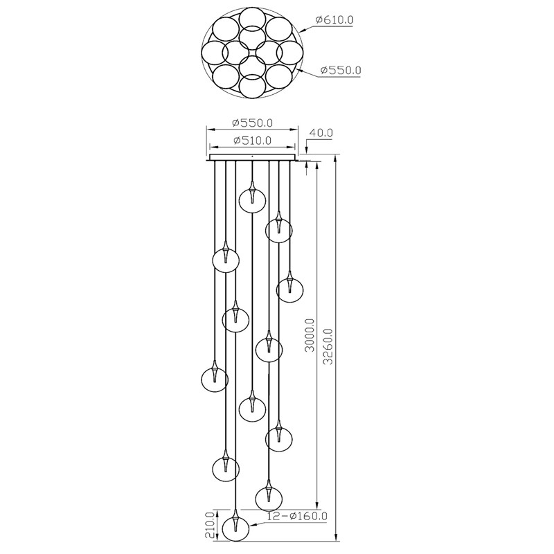 Suspension pour escalier GISELA TRANSPARENT, 12 lampes Lucide