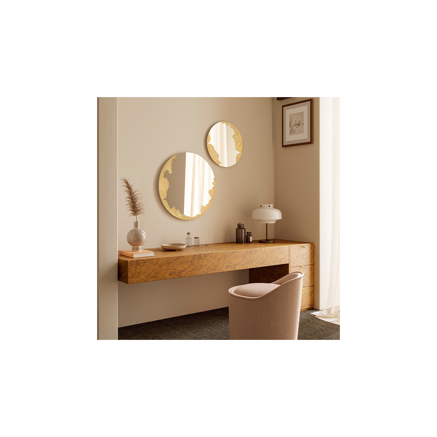 Miroir rond doré ORNATO ROUND, 3 diamètres Deknudt Mirrors