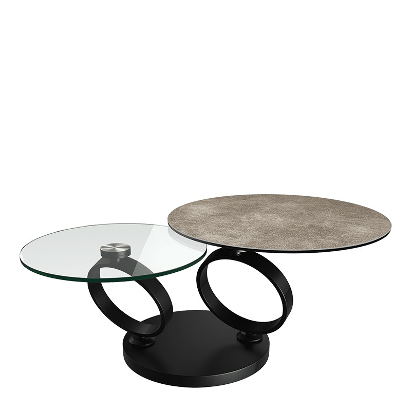 Table basse pivotante EOLIA BLACK, 8 finitions de plateaux Akante
