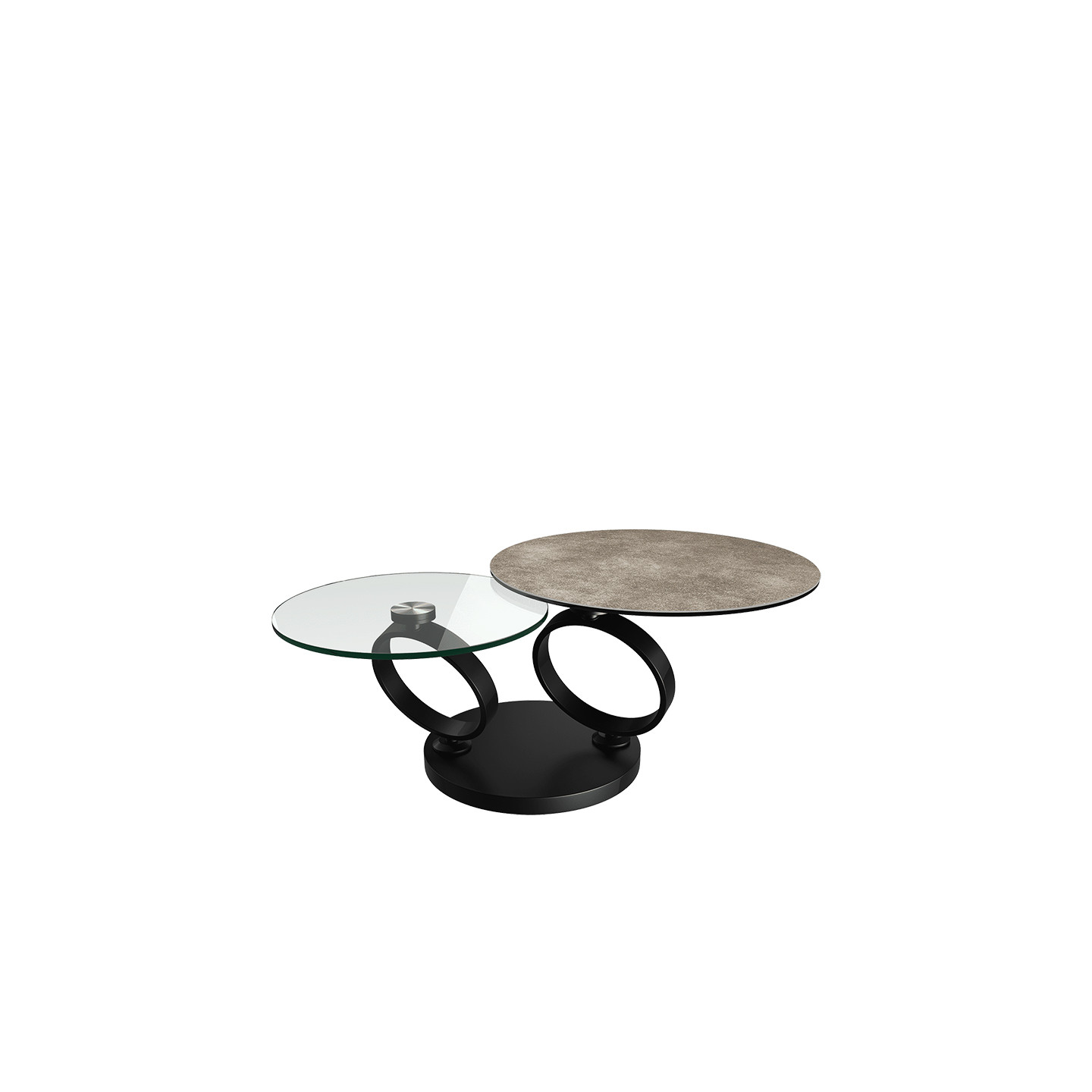 Table basse pivotante EOLIA BLACK, 8 finitions de plateaux Akante