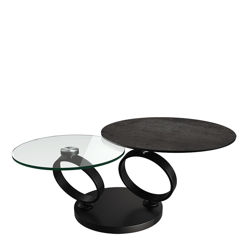 Table basse pivotante EOLIA BLACK, 8 finitions de plateaux Akante