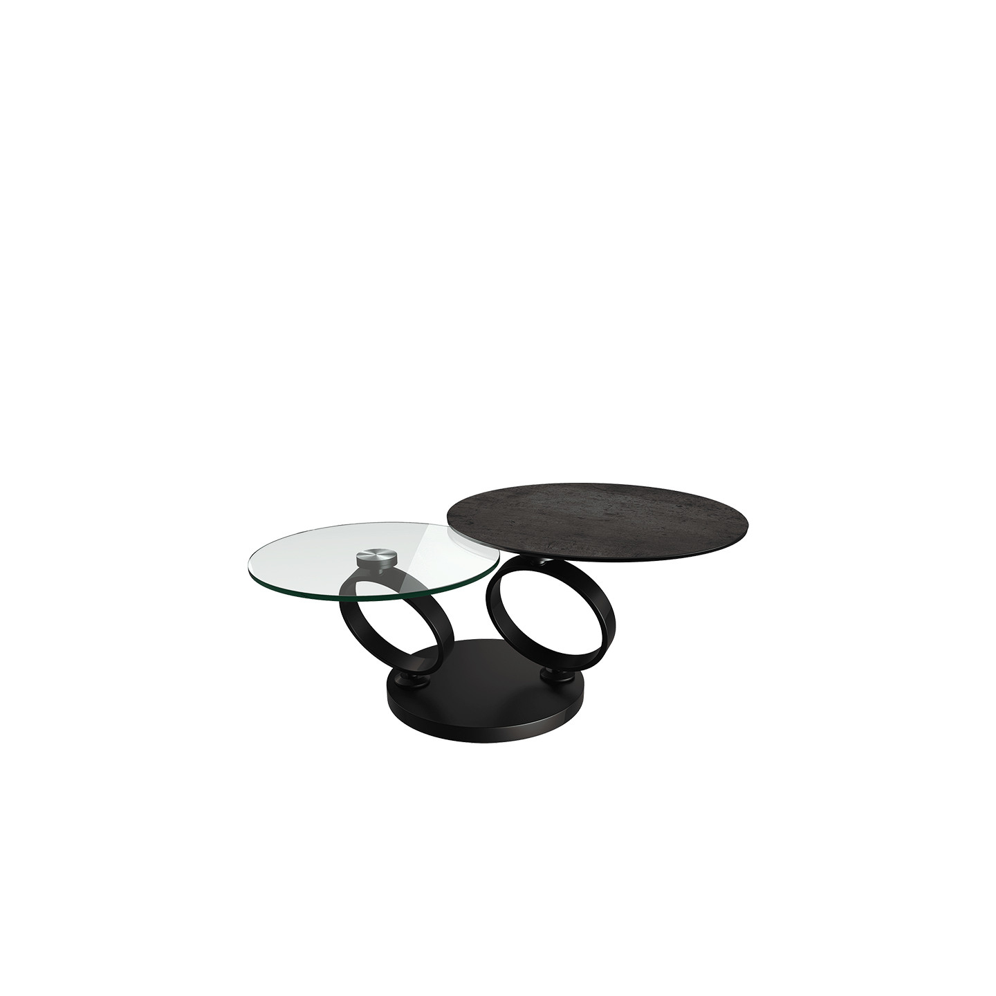 Table basse pivotante EOLIA BLACK, 8 finitions de plateaux Akante