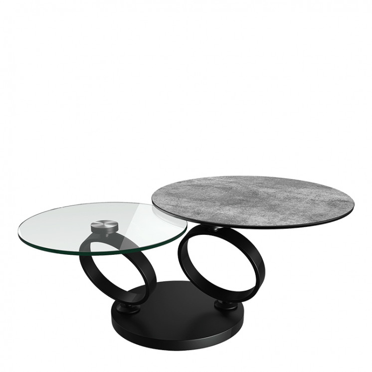 Table basse pivotante EOLIA BLACK, 8 finitions de plateaux Akante