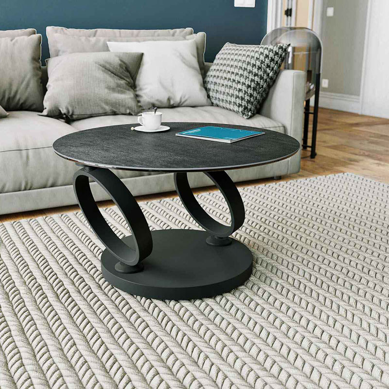 Table basse pivotante EOLIA BLACK, 8 finitions de plateaux Akante