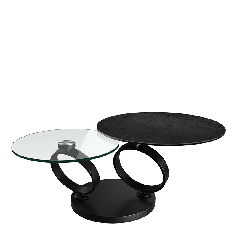 Table basse pivotante EOLIA BLACK, 8 finitions de plateaux Akante