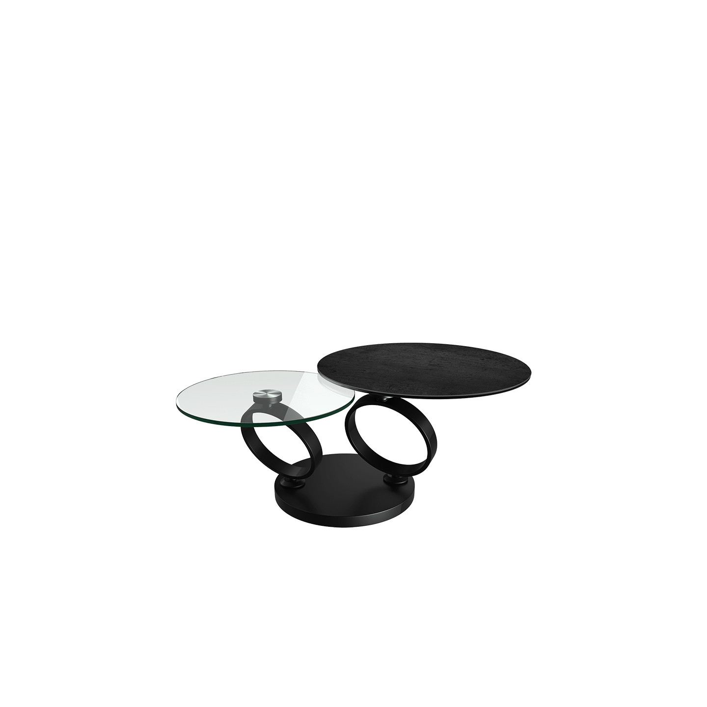 Table basse pivotante EOLIA BLACK, 8 finitions de plateaux Akante