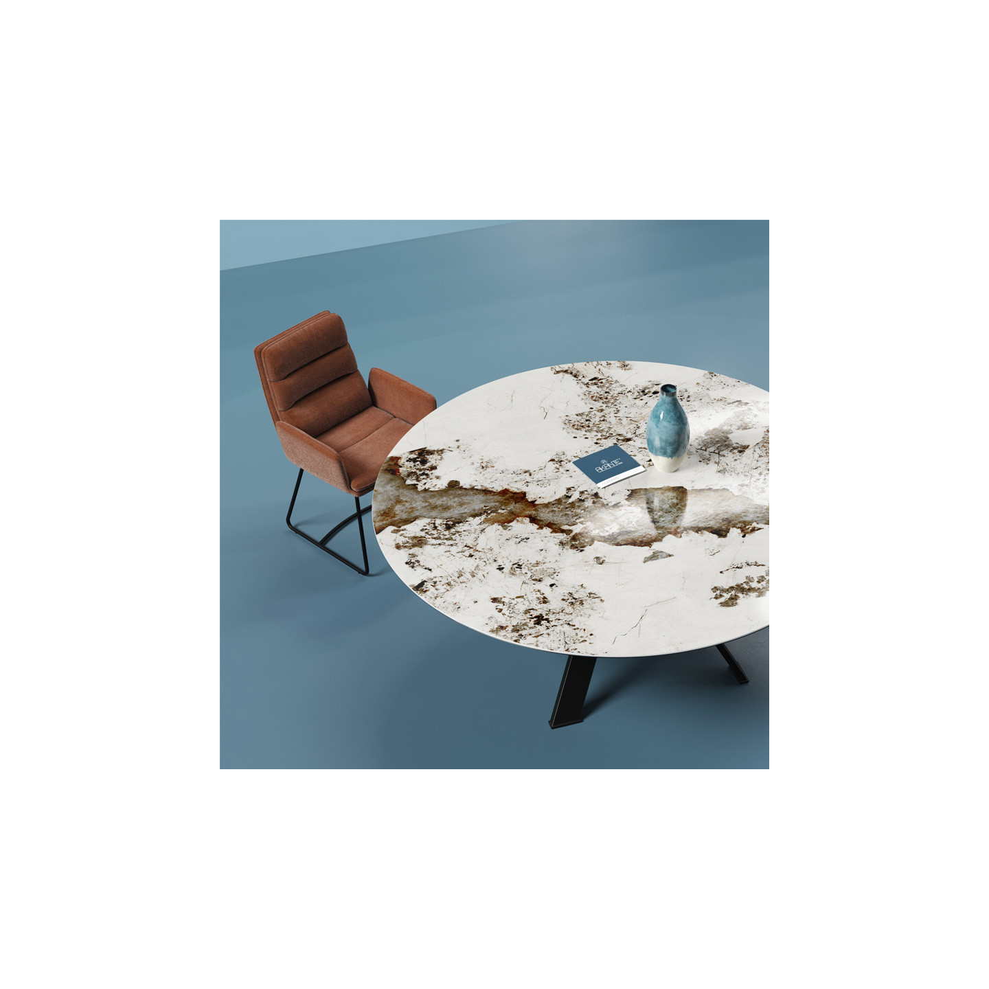 Grande table ronde GRANDE AUSTIN Ø190, 4 finitions de plateaux Akante