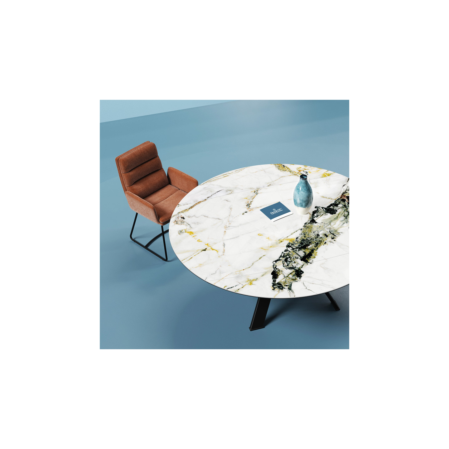 Grande table ronde GRANDE AUSTIN Ø190, 4 finitions de plateaux Akante