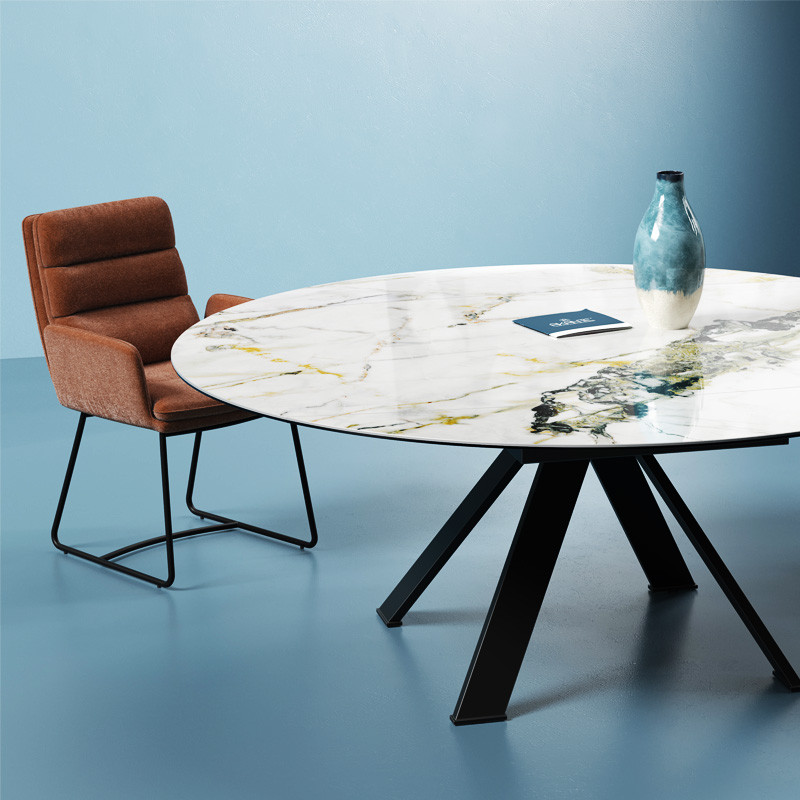 Grande table ronde GRANDE AUSTIN Ø190, 4 finitions de plateaux Akante