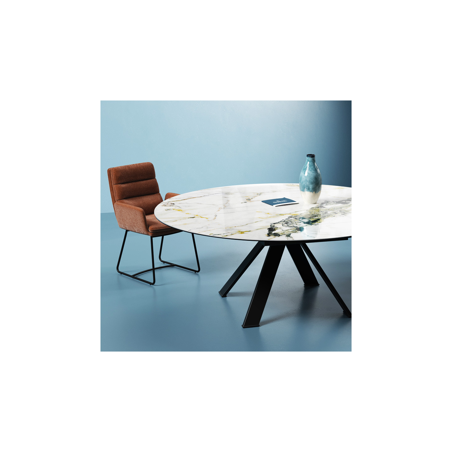 Grande table ronde GRANDE AUSTIN Ø190, 4 finitions de plateaux Akante