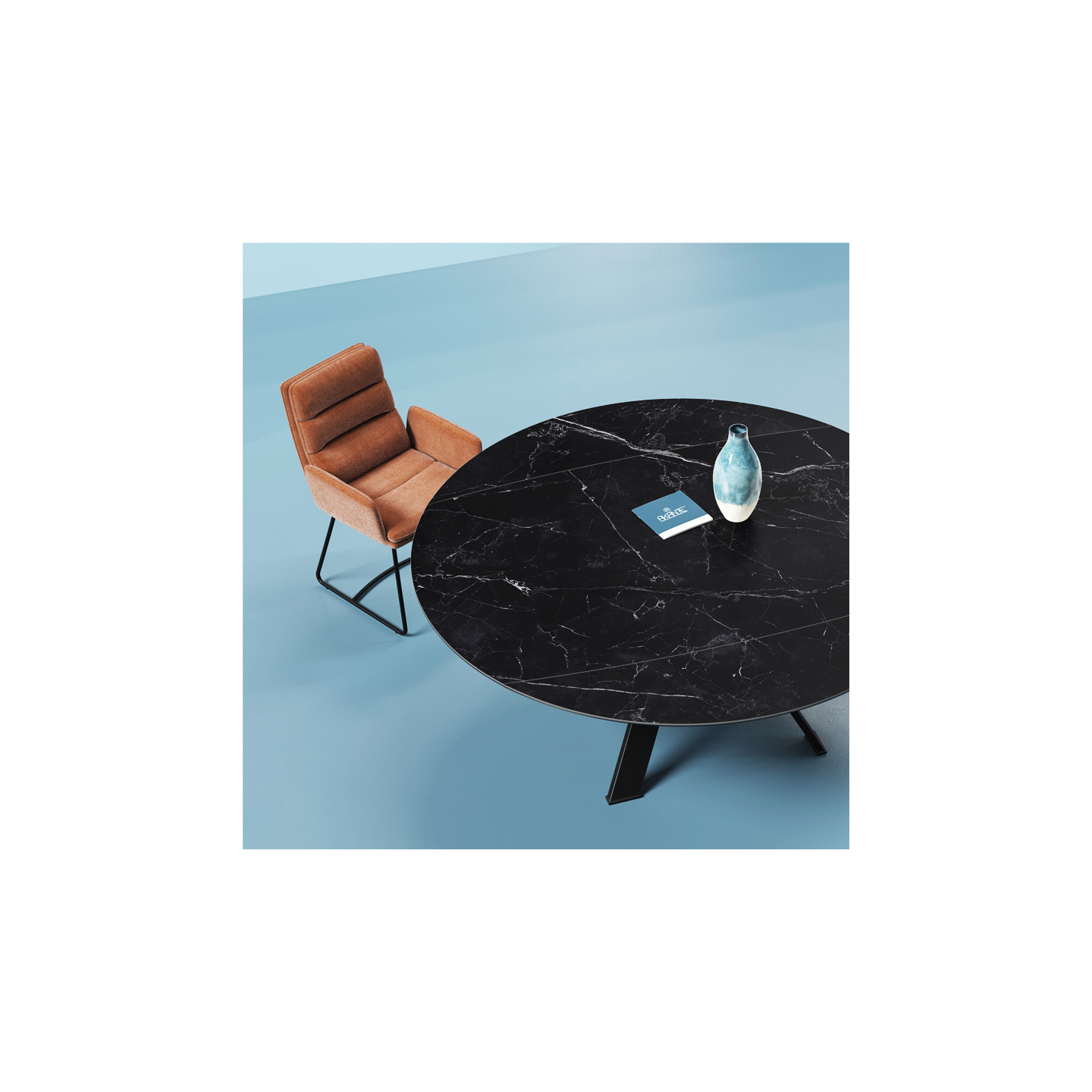Grande table ronde GRANDE AUSTIN Ø190, 4 finitions de plateaux Akante