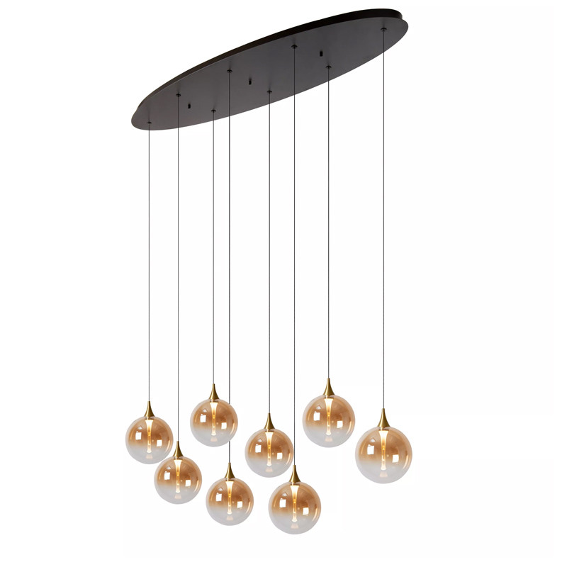 Suspensions boules en verre GISELA AMBRE, 9 lampes Lucide