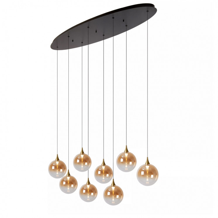 Suspensions boules en verre GISELA AMBRE, 9 lampes Lucide