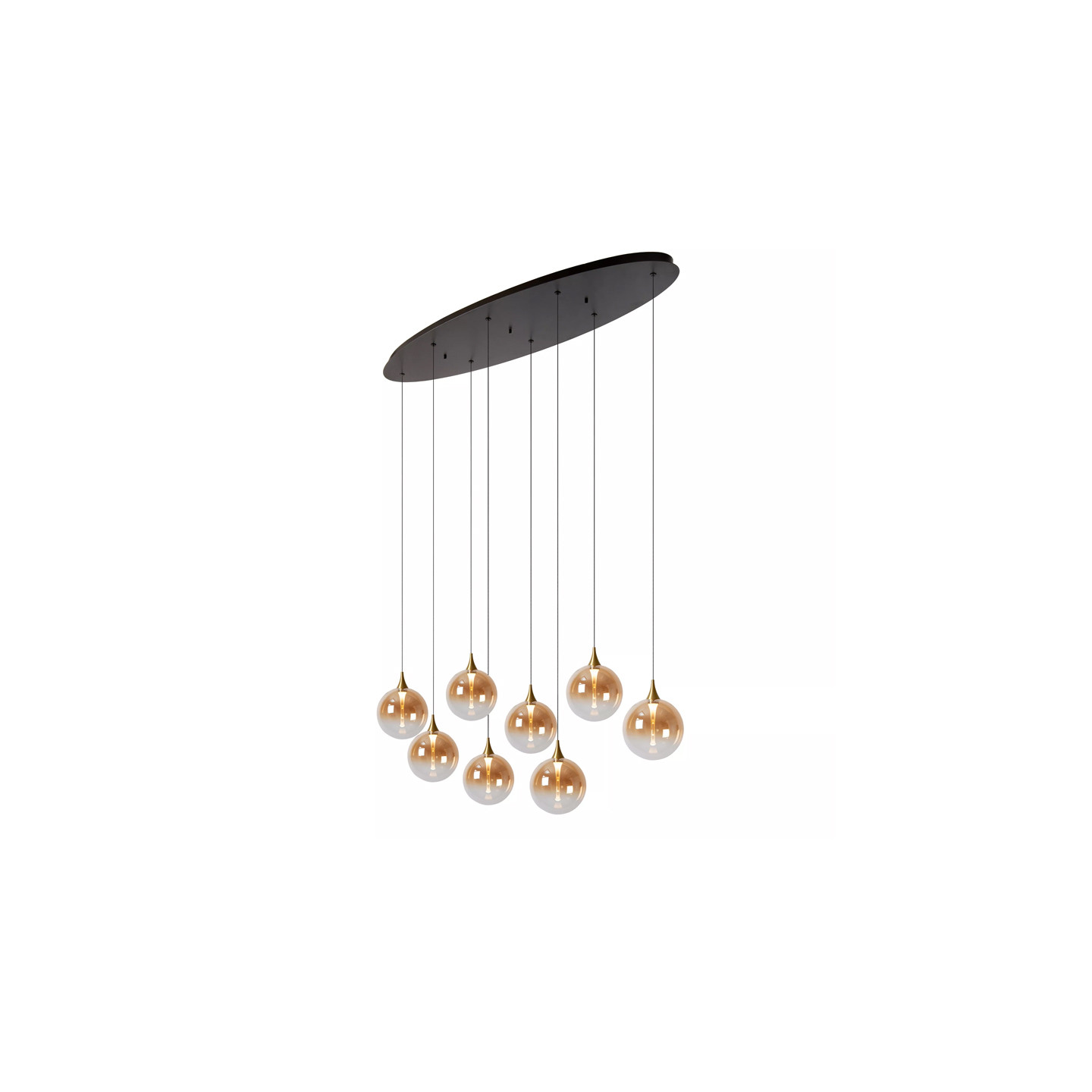 Suspensions boules en verre GISELA AMBRE, 9 lampes Lucide