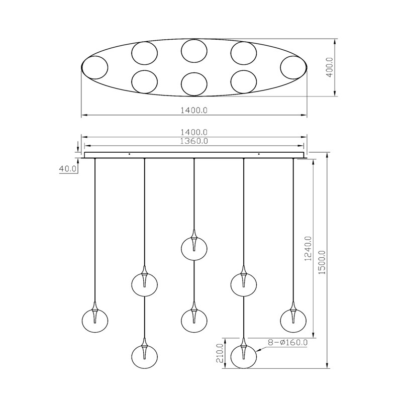 Suspensions boules en verre GISELA AMBRE, 9 lampes Lucide