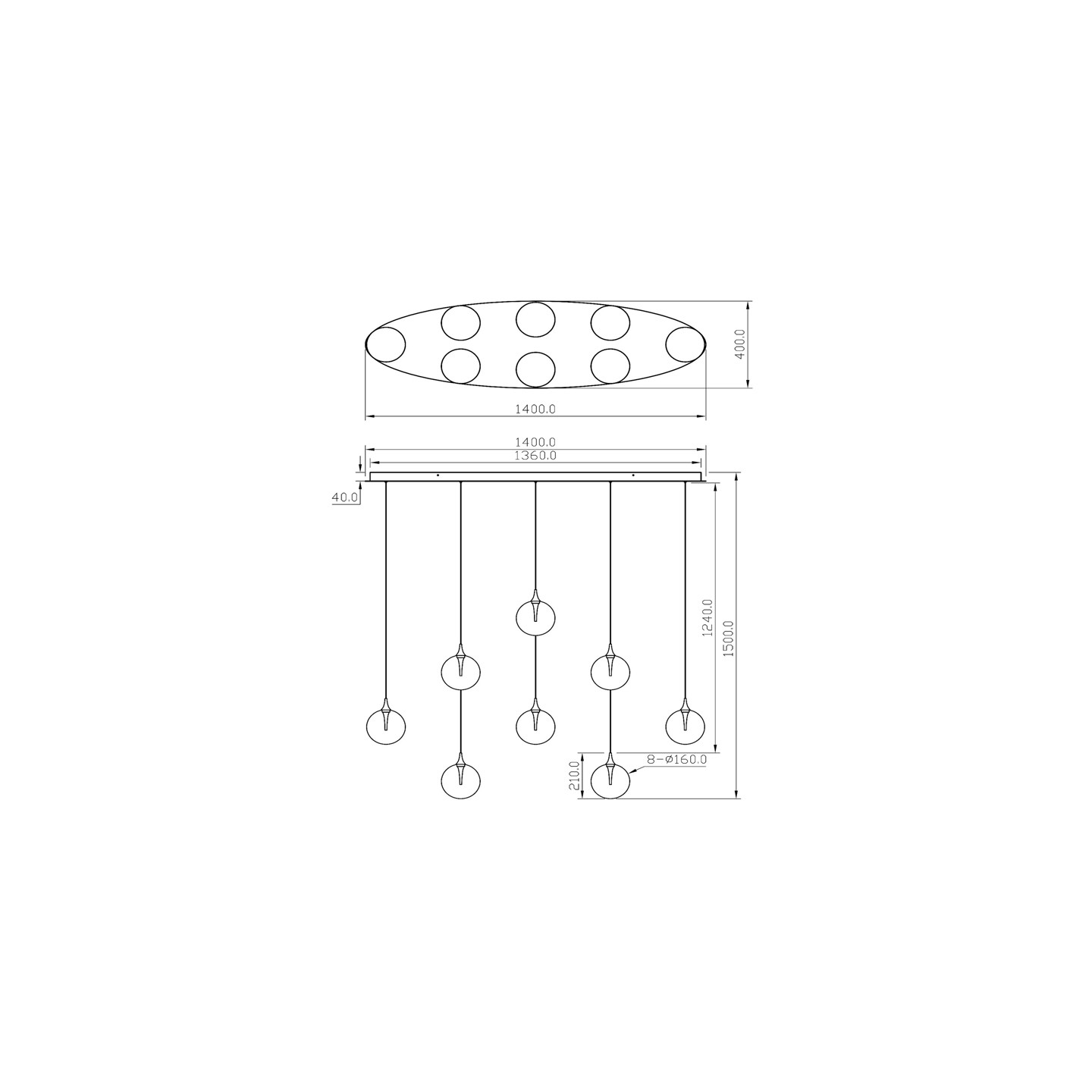 Suspensions boules en verre GISELA AMBRE, 9 lampes Lucide