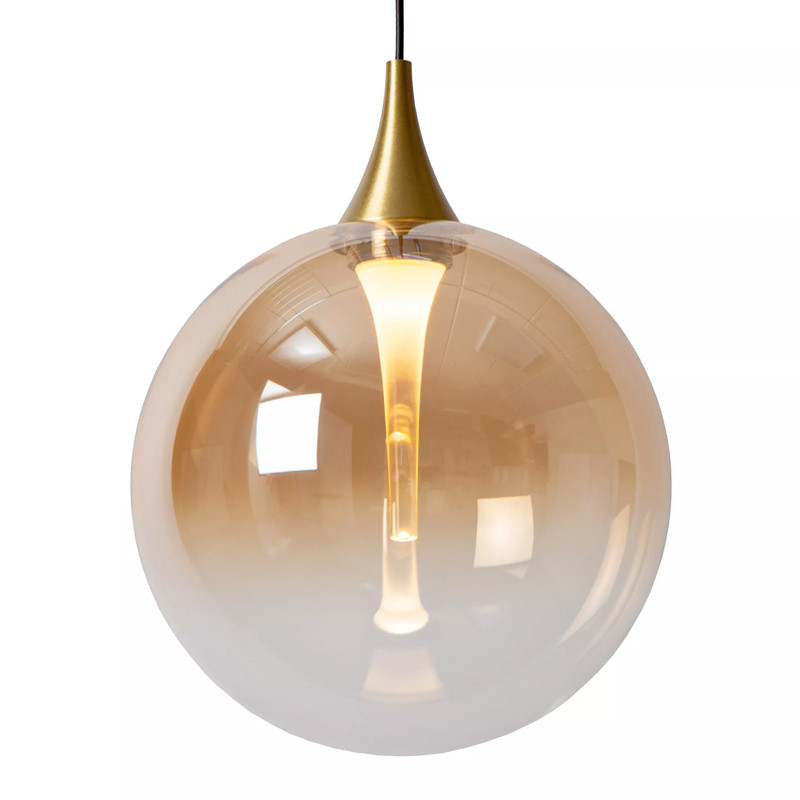 Suspensions boules en verre GISELA AMBRE, 9 lampes Lucide
