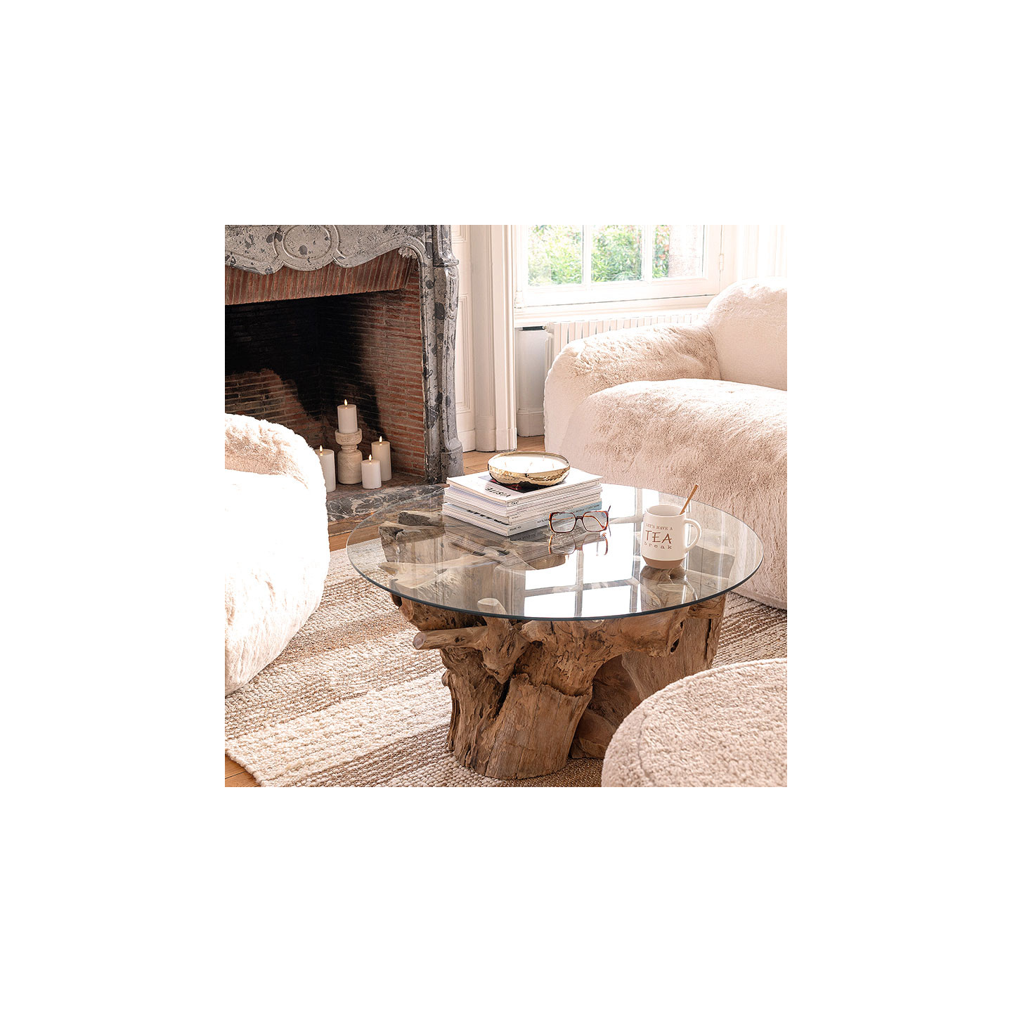 Table basse racine de teck RAOUL, 2 tailles J-Line