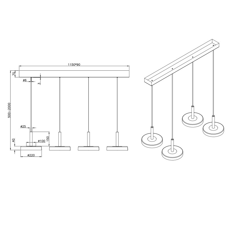 Suspension 4 ampoules CELESTE Trio Lighting