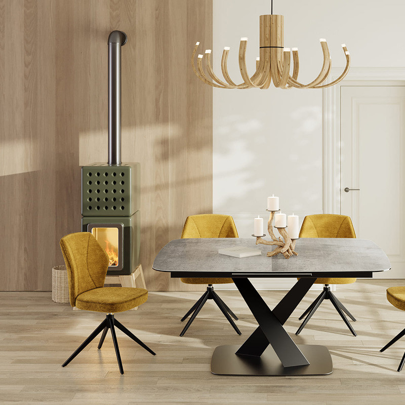Table carrée avec rallonge SANTIAGO, 7 finitions de plateaux Akante