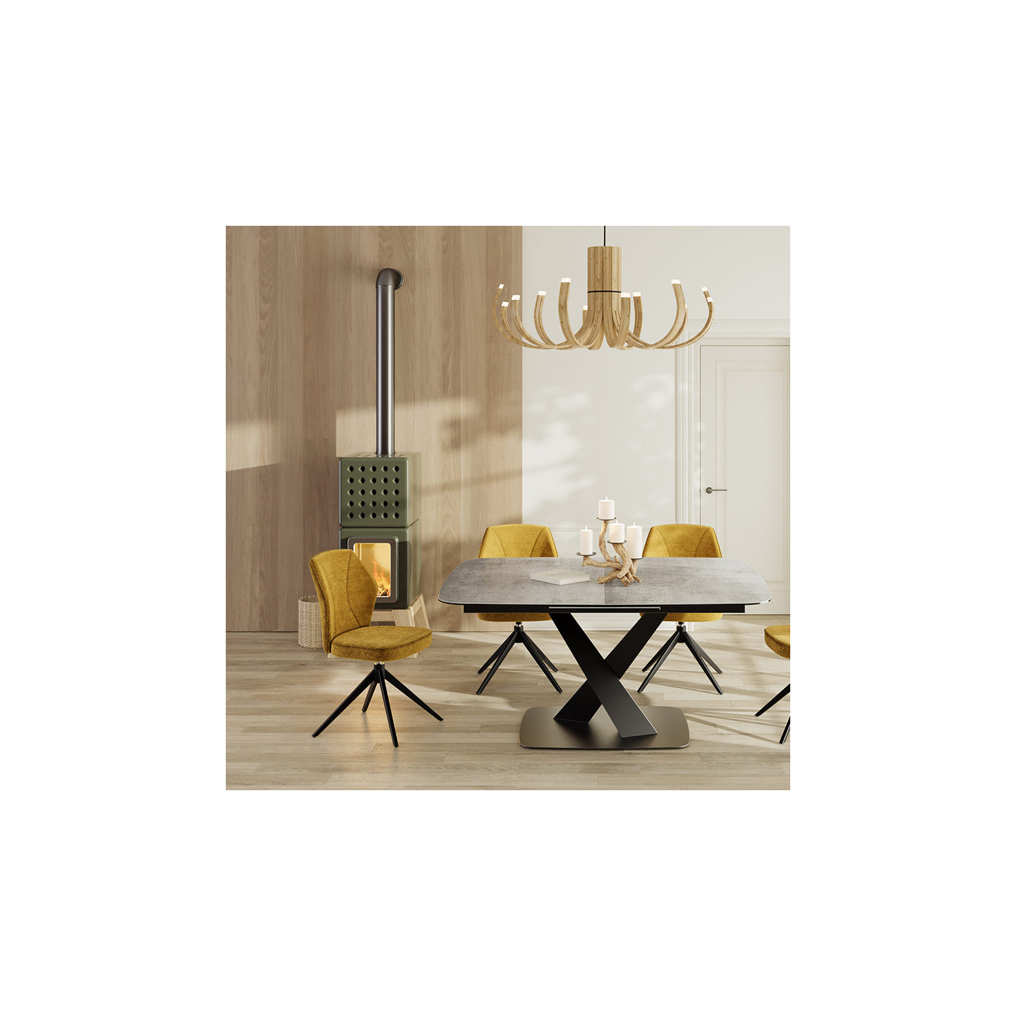 Table carrée avec rallonge SANTIAGO, 7 finitions de plateaux Akante