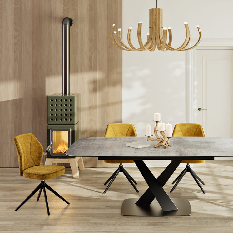 Table carrée avec rallonge SANTIAGO, 7 finitions de plateaux Akante