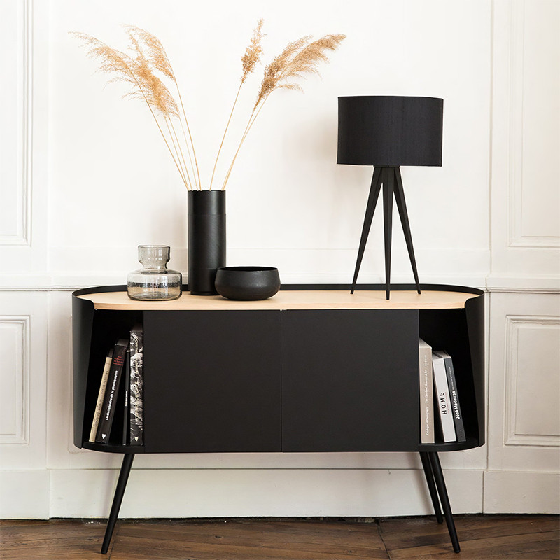 Buffet noir et bois ARMAND 80, plateau chêne Resistub Productions