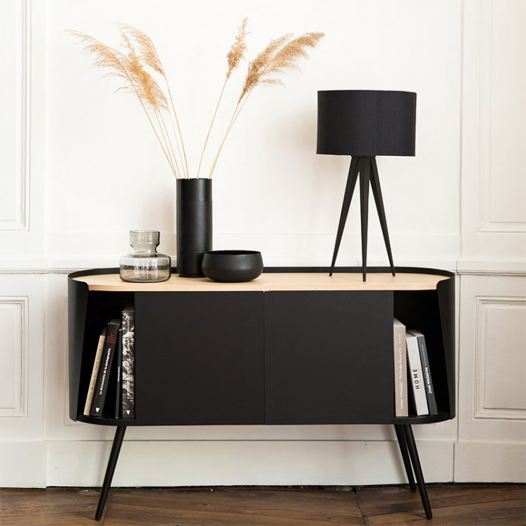 Buffet noir et bois ARMAND 80, plateau chêne Resistub Productions