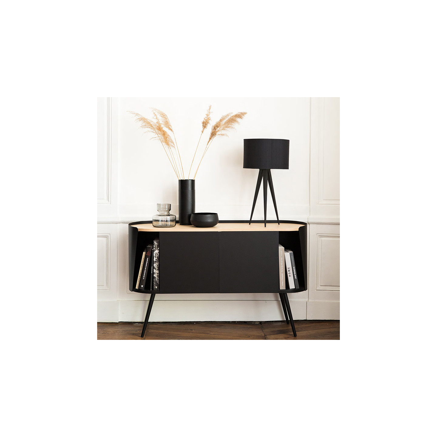 Buffet noir et bois ARMAND 80, plateau chêne Resistub Productions