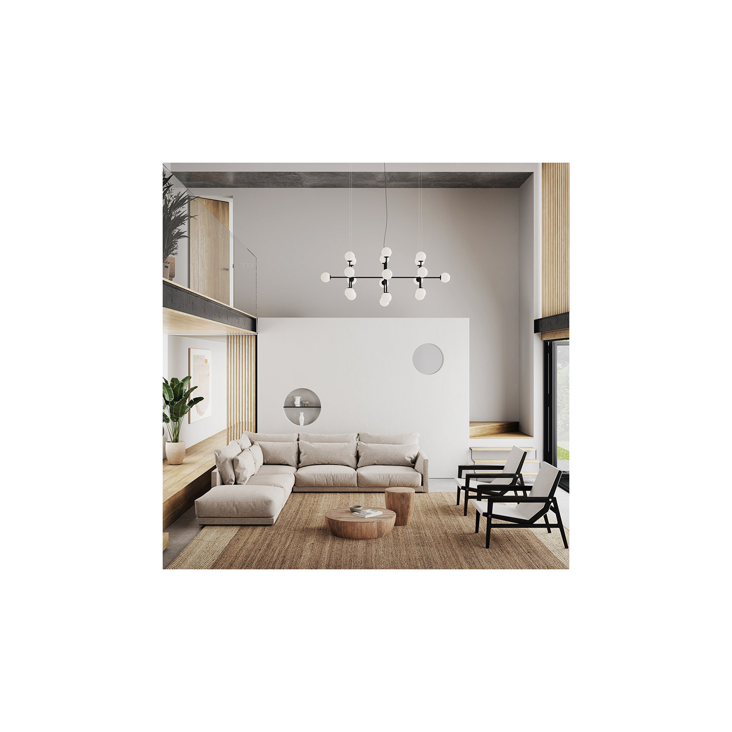 Lustre pour plafond cathédrale DORIS noir ou laiton, 20 lumières Acb Lighting
