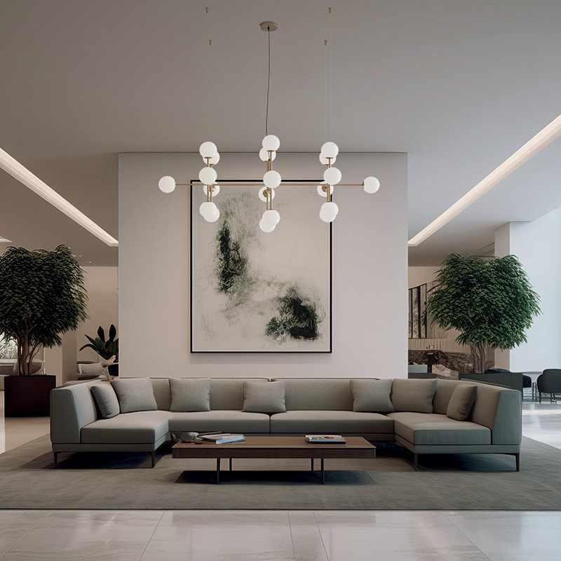 Lustre pour plafond cathédrale DORIS noir ou laiton, 20 lumières Acb Lighting