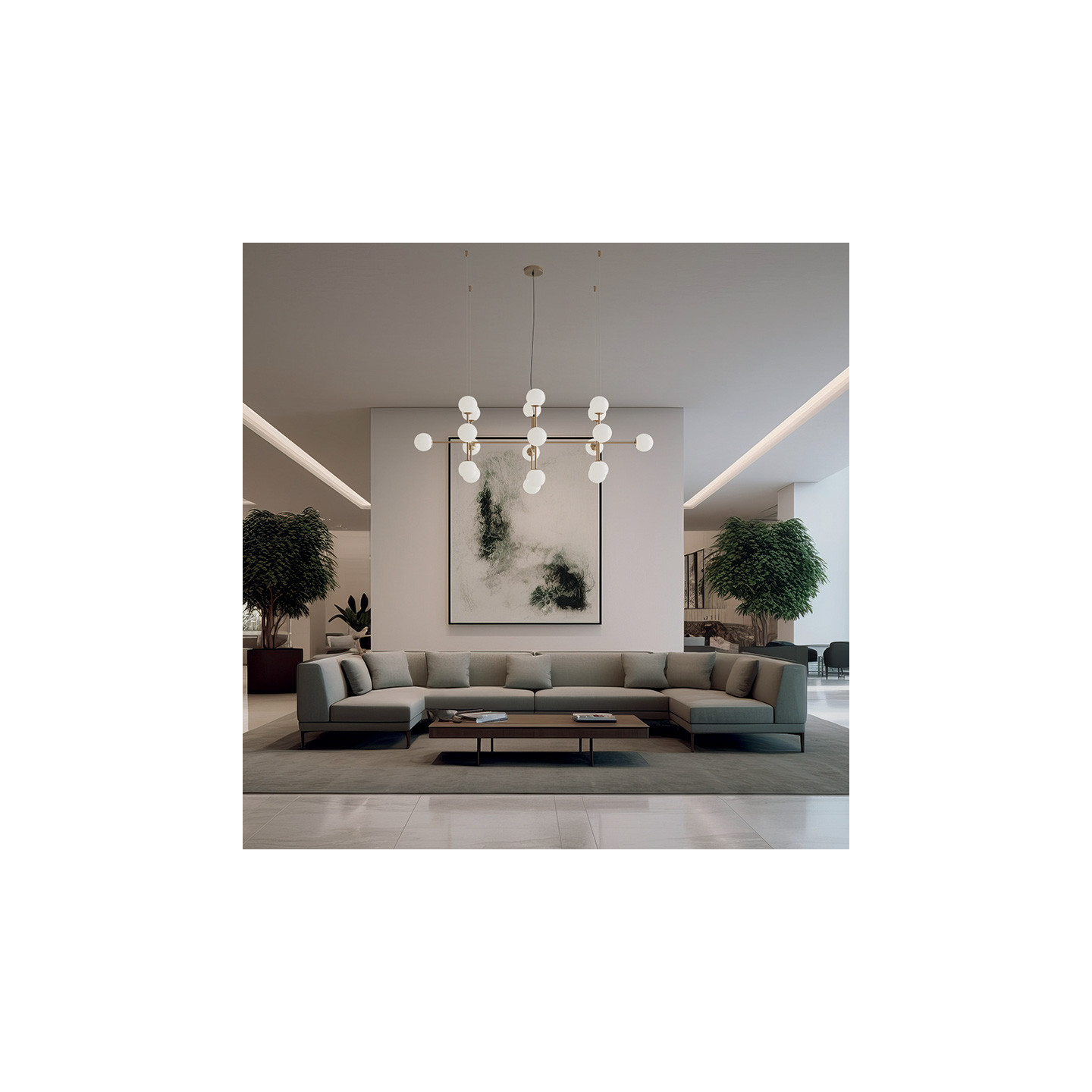 Lustre pour plafond cathédrale DORIS noir ou laiton, 20 lumières Acb Lighting