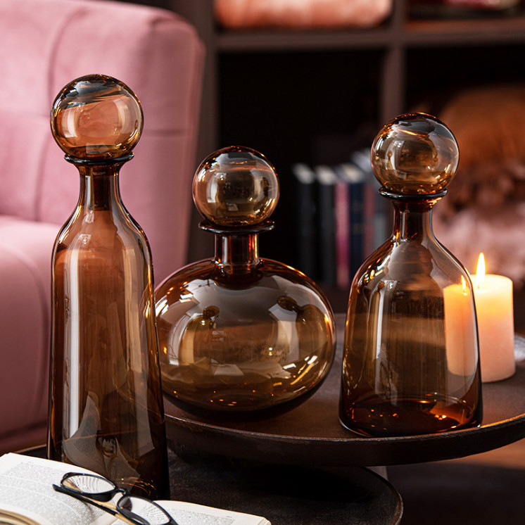 Bouteille décorative en verre BUBBLE ambré, 2 tailles J-Line