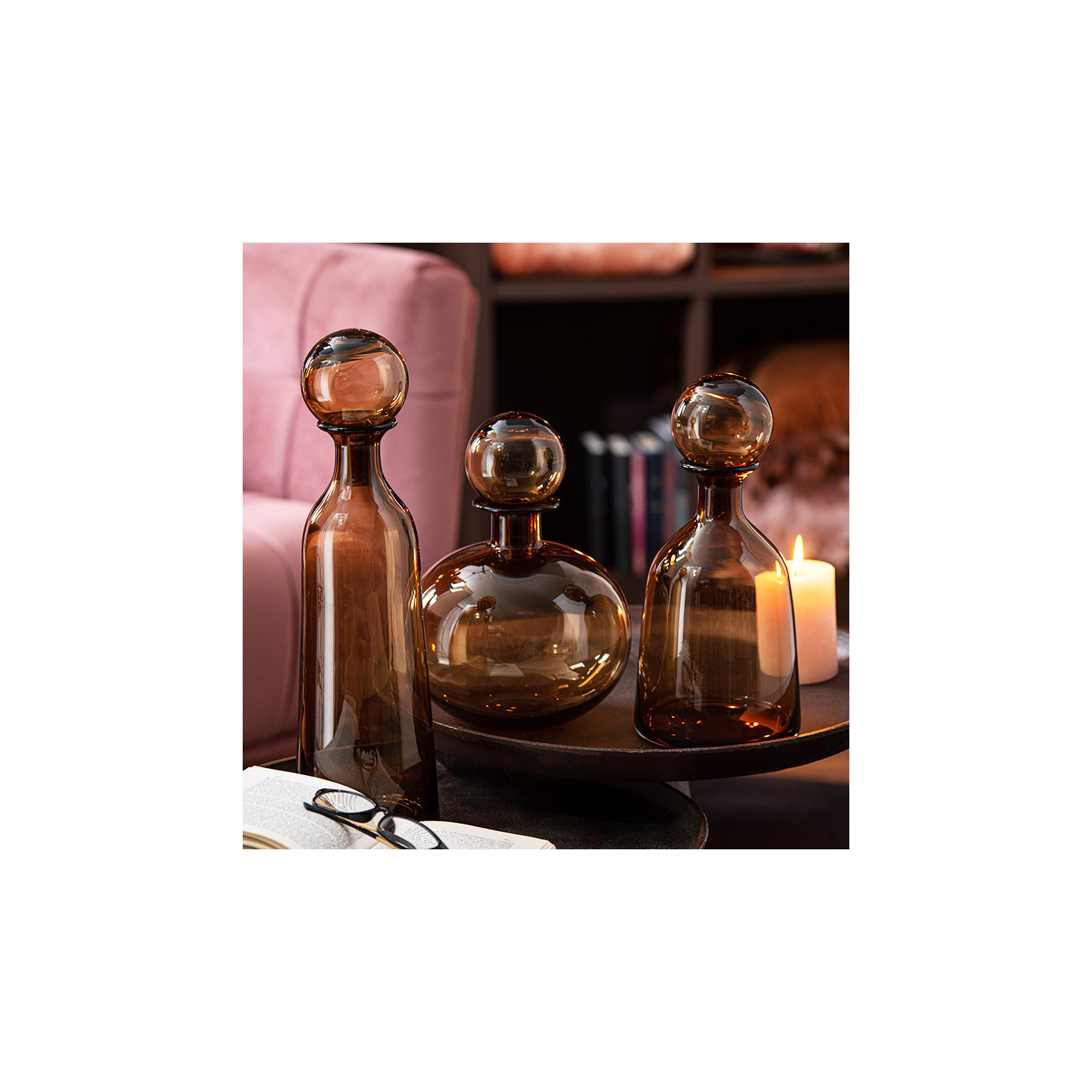 Bouteille décorative en verre BUBBLE ambré, 2 tailles J-Line