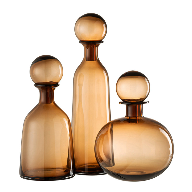 Bouteille décorative en verre BUBBLE ambré, 2 tailles J-Line