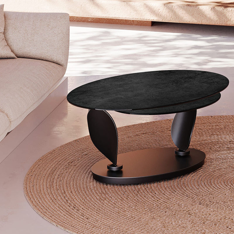 Table basse plateaux pivotants ROSA double céramique, 7 finitions Akante